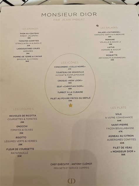 dior restaurant menu